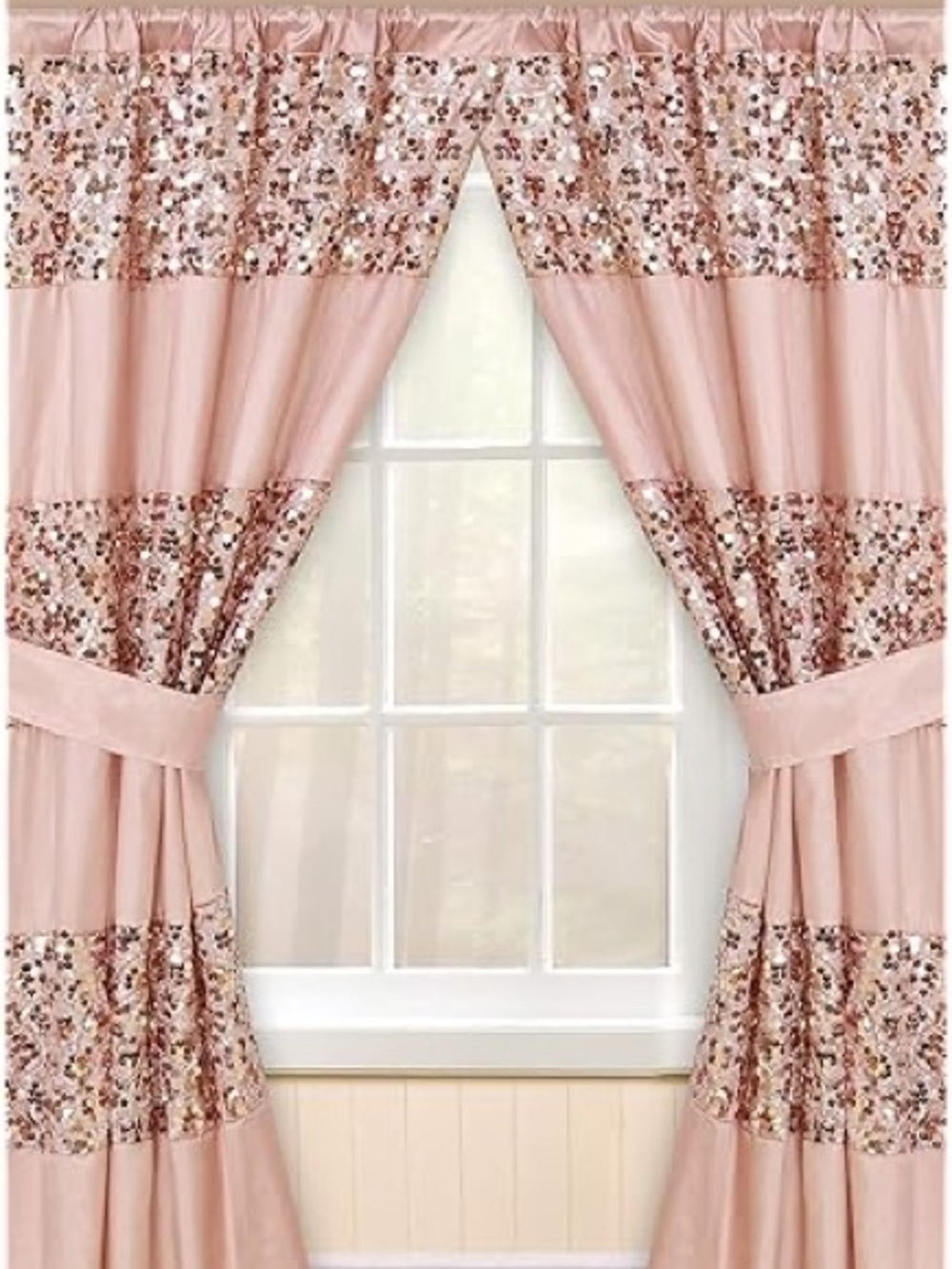 🪩🩰 SET OF 2‎ panels Blush Pink Sequin Panel Window Curtain Bath Sinatra 🩰🪩